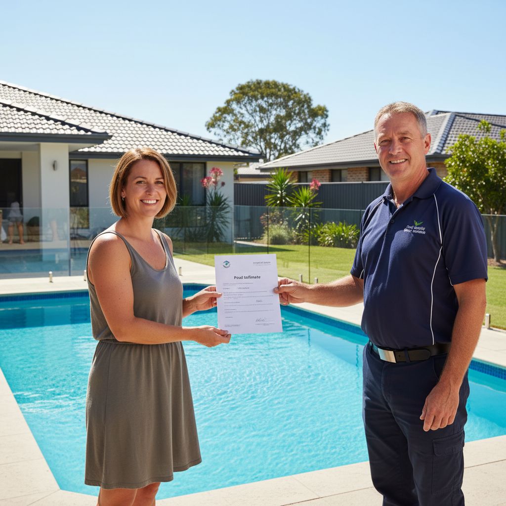 Inspector handing certificate to a satisfied homeowner